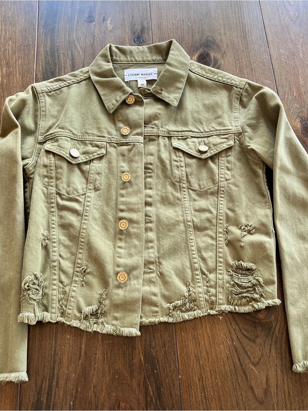 Etienne Marcel Olive Distressed Cropped Jacket-xs